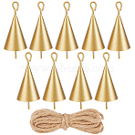 9Pcs Iron Bell Hanging Ornaments, with Jute Rope, Golden, 45x21mm(AJEW-CN0006-14G)