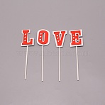 3D Wood Cake Insert Card, Word LOVE, Cake Decor Birthday Party Decoration, Red, 130~134x32.5~36.5x6~6.5mm, 4pcs/set(WOOD-WH0025-22)