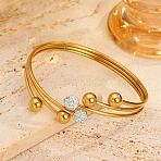 304 Stainless Steel & Rhinestone Cuff Bangles, Multi-strand Bangles for Women, Round, Golden, Inner Diameter: 2.40 inch(6.1cm)(BJEW-E113-01G)