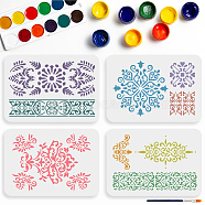 MAYJOYDIY US 1 Set Mandala PET Hollow Out Drawing Painting Stencils, with 1Pc Art Paint Brushes, for DIY Scrapbook, Photo Album, Flower, 297x210mm, 4pcs/set(DIY-MA0002-95)