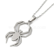 Halloween Series 202 Stainless Steel Cable Chain Spider Pendant Necklaces, Stainless Steel Color, 15.94~17.91 inch(40.3~45.5cm)(NJEW-S005-01P-F)