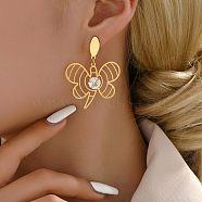 Elegant Gold Plated Tassel Butterfly Earrings with Water Diamond Insets, 18K Gold Plated(WH4231)