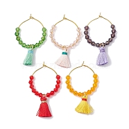 Nylon Tassels Wine Glass Charms, with Glass Imitation Austrian Crystal Beads and Brass Charm Ring, Mixed Color, 47mm(AJEW-JO00237)