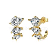 Teardrop 925 Sterling Silver Micro Pave Cubic Zirconia Stud Earrings for Woman, Real 18K Gold Plated, 15.5x8mm(EJEW-Q384-02G)