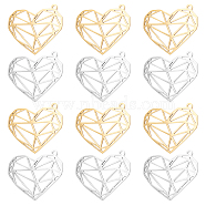 DICOSMETIC 12Pcs 2 Colors 201 Stainless Steel Pendants, Heart, Real Gold Plated & Stainless Steel Color, 23x26x1mm, Hole: 1.4mm, 6pcs/color(STAS-DC0010-59)
