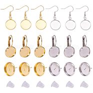 Brass Earring Hooks, with Blank Pendant Trays, Flat Round, Mixed Color, Tray: 14x2mm, 20 Gauge, Pin: 0.8mm, 16pcs, Tray: 12mm, 12mm, 21 Gauge, Pin: 0.7mm, 8pcs12x14mm, Tray: 12mm, 8pcs, 25x14mm, Tray: 12mm, 16pcs, 4x4mm, Hole: 1mm, 30pcs(KK-PH0034-16)