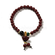 6mm Round Cinnabar Mala Stretch Bracelets, with Synthetic Malachite and Natural Agate, Shoe-Shaped Silver Ingot, Inner Diameter: 2 inch(4.95~5.1cm)(BJEW-B080-28B-10)