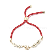 Clear Cubic Zirconia Moon & Star Link Slider Bracelet, Glass Pearl & Synthetic Hematite Beaded Adjustable Bracelet for Women, Red, Inner Diameter: 1-1/8~3-1/4 inch(2.9~8.4cm)(BJEW-JB08847)