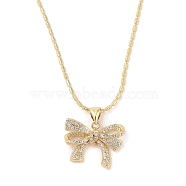 Brass Micro Pave Clear Cubic Zirconia Bowknot Pendant Necklaces for Women, Golden, 16.77 inch(42.6+4.4cm)(NJEW-S432-02G-01)