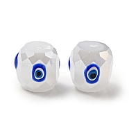 Opaque Glass Beads, with Enamel, Faceted, Drum with Evil Eye Pattern, Blue, 10.5x10.5mm, Hole: 1.6mm(GLAA-F121-02E)