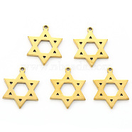 Religion Theme, Vacuum Plating 304 Stainless Steel Pendants, Laser Cut, for Jewish, Star of David, Golden, 17x14x1mm, Hole: 1.2mm(STAS-N092-43G)