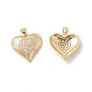 Rack Plating Brass Pendants, with Cubic Zirconia, Heart Charm, Cadmium Free & Lead Free, Long-Lasting Plated, Real 18K Gold Plated, 21x22x5mm, Hole: 5x3mm(KK-D087-18G)
