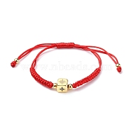 Adjustable Nylon Thread Braided Bead Bracelets, Red String Bracelets, with Golden Plated Brass Micro Pave Cubic Zirconia Beads, Cube with Star, Red, Inner Diameter: 1~3-3/8 inch(2.4~8.5cm)(BJEW-JB05695-02)