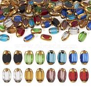 Pandahall 80Pcs 8 Colors Electroplate Glass Beads Strands, Edge Golden Plated, Oval, Mixed Color, 7x4.5x4mm, Hole: 0.8mm, 10Pcs/color(EGLA-TA0001-21)