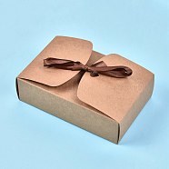 Kraft Paper Gift Box, Folding Boxes, with Ribbon, Bakery Cake Biscuits Box Container, Rectangle, BurlyWood, Unfold: 51.3x39.2x0.03cm, Finished Product: 21x14x5cm(CON-K006-04B-01)