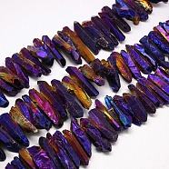Natural Electroplated Quartz Crystal Beads Strands, Nuggets, Purple Plated, 25~44x9~13x10~16mm, Hole: 0.7~1mm, about 40pcs/strand, 16.1 inch(X-G-M001-09)