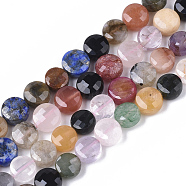 Natural Mixed Stone Beads Strands, Faceted, Flat Round, 6x3.5~4mm, Hole: 0.9mm, about 72pcs/strand, 15.55 inch(39.5cm)(G-S362-023)
