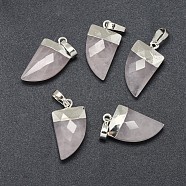 Natural Rose Quartz Pendants, with Long-Lasting Plated Brass Findings, Faceted, Scabbard, Silver Color Plated, 19.5x11x5mm, Hole: 3.5x5.5mm(G-F584-B12-S)