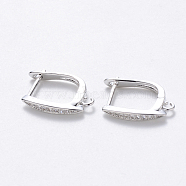 Brass Micro Pave Cubic Zirconia Hoop Earring Findings with Latch Back Closure, Nickel Free, with Horizontal Loop, Horse Eye, Real Platinum Plated, 17.5x2.5x12.5mm, Hole: 1.5mm, Pin: 1mm(KK-T048-033P-NF)