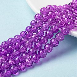 Spray Painted Crackle Glass Beads Strands, Round, Blue Violet, 8mm, Hole: 1.3~1.6mm, about 100pcs/strand, 31.4 inch(CCG-Q001-8mm-12)
