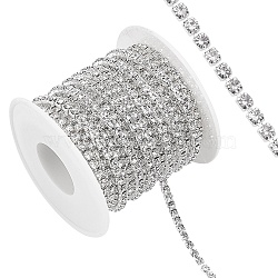 Brass Rhinestone Strass Chains, with Spool, Rhinestone Cup Chains, Silver Color Plated, Crystal, 3mm, about 10yards/roll(CHC-T001-SS14-01S)