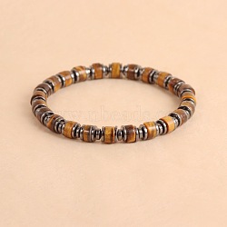 Vintage Natural Tiger Eye & Synthetic Non-magnetic Hematite Beads Stretch Bracelets for Women Men, Column, 7.09 inch(18cm)(UH5548-2)