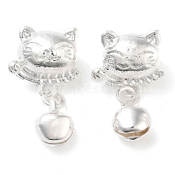 Alloy Pendants, Cat Shape with Bell, Silver, 18.5x12x7.5mm, Hole: 4mm(ENAM-M008-11S)