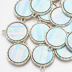 Alloy Pendants, with Imitation Leather, Flat Round, Golden, Pale Turquoise, 23x20x2mm, Hole: 1.8mm(X-PALLOY-T050-01)