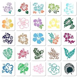 25Pcs 25 Styles PET Plastic Hollow Out Drawing Painting Stencils Templates, Flower, 100x100mm, 1pc/style(DIY-WH0476-002)