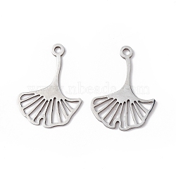 Non-Tarnish 304 Stainless Steel Pendants, Ginkgo Leaf Charm, Stainless Steel Color, 25x18x1mm, Hole: 1.8mm(STAS-E186-03P)