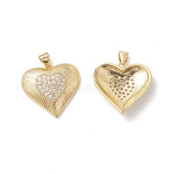 Rack Plating Brass Pendants, with Cubic Zirconia, Heart Charm, Cadmium Free & Lead Free, Long-Lasting Plated, Real 18K Gold Plated, 21x22x5mm, Hole: 5x3mm(KK-D087-18G)