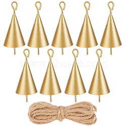 9Pcs Iron Bell Hanging Ornaments, with Jute Rope, Golden, 45x21mm(AJEW-CN0006-14G)