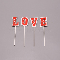 3D Wood Cake Insert Card, Word LOVE, Cake Decor Birthday Party Decoration, Red, 130~134x32.5~36.5x6~6.5mm, 4pcs/set(WOOD-WH0025-22)