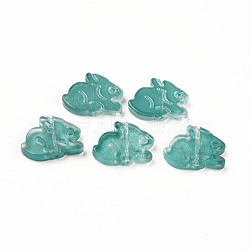 Two Tone Transparent Spray Painted Glass Beads, Rabbit, Teal, 14.5x19x3.5mm, Hole: 1mm(GLAA-Q092-03-C06)