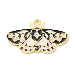 Alloy Enamel Pendants, Golden, Butterfly with Flower Charm, Misty Rose, 17.5x30x1.5mm, Hole: 1.6mm(ENAM-R146-01E)