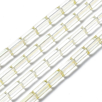 Electroplate Transparent Glass Beads Strands, AB Color Plated, Column, Light Yellow, 5x2.5mm, Hole: 0.8mm, about 72~75pcs/strand, 13.98 inch~14.25 inch(35.5~36.2cm)