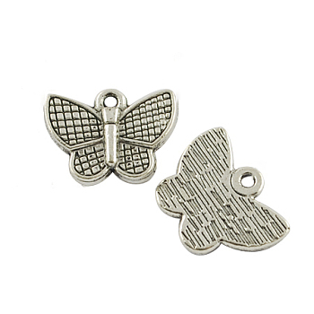 Tibetan Style Charms Pendants, Cadmium Free & Lead Free,, Butterfly, Antique Silver, 13x17.5x2mm, Hole: 1mm, about 600pcs/1000g.