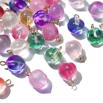 50Pcs Transparent Spray Painted Glass Peach Pendants, with Golden Plated Iron Wire Wrapped Findings, Mixed Color, 16.5x12x11.5mm, Hole: 1.8mm