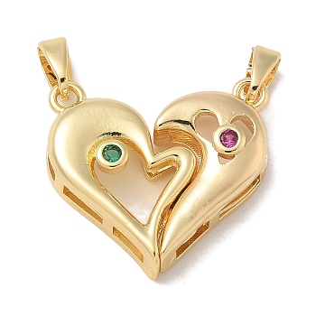 Rack Plating Brass Pendants, with Cubic Zirconia, Long-Lasting Plated, Lead Free & Cadmium Free, Heart, Real 18K Gold Plated, 18.5x19.5x5mm, Hole: 4.5x2.5mm