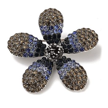 5-Petal Flower Alloy Rhinestone Brooches for Backpack Clothes, Sapphire, 39x40mm