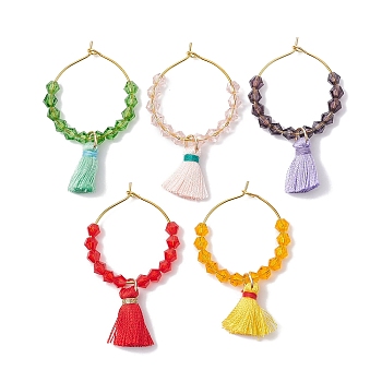 Nylon Tassels Wine Glass Charms, with Glass Imitation Austrian Crystal Beads and Brass Charm Ring, Mixed Color, 47mm