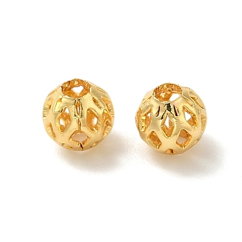Brass Hollow Spacer Beads, Round, Real 18K Gold Plated, 6mm, Hole: 2mm