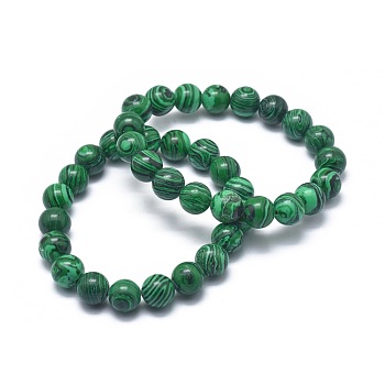 Synthetic Malachite(Dyed) Bead Stretch Bracelets, Round, 2 inch~2-3/8 inch(5~6cm), Bead: 5.8~6.8mm