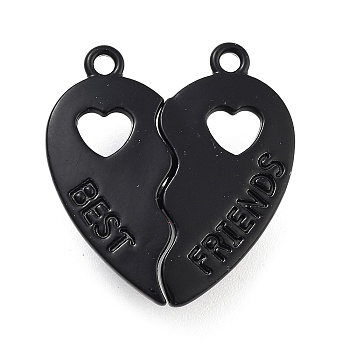 Alloy Enamel Split Pendants, Magnetic Charms, Heart with Word Best Friends, Black, 28x25x2mm, Hole: 2mm