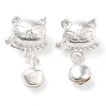 Alloy Pendants, Cat Shape with Bell, Silver, 18.5x12x7.5mm, Hole: 4mm