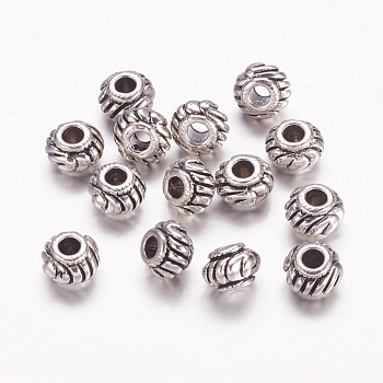 Tibetan Style Spacer Beads , Lead Free and Cadmium Free, Rondelle, Antique Silver, about 6mm in diameter, 4.5mm thick, hole: 2mm