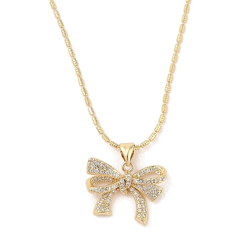 Brass Micro Pave Clear Cubic Zirconia Bowknot Pendant Necklaces for Women, Golden, 16.77 inch(42.6+4.4cm)