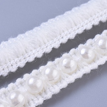 Plastic Imitation Pearl Beads Ribbons, Garment Accessories, White, 11.5mm