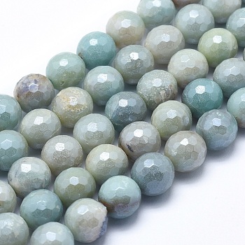 Natural Flower Amazonite Beads Strands, Round, Faceted, 8mm, Hole: 1mm, about 48~49pcs/strand, 15.1~15.5 inch(38.5~39.5cm)