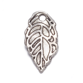 Tibetan Style Pendants, Leaf, Antique Silver, Cadmium Free & Nickel Free & Lead Free, 16x8x2mm, Hole: 1mm